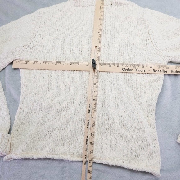 Sundance Womens Sweater L Ivory Knit Turtleneck Crocheted Sleeves Cabin Stretch - Picture 8 of 11